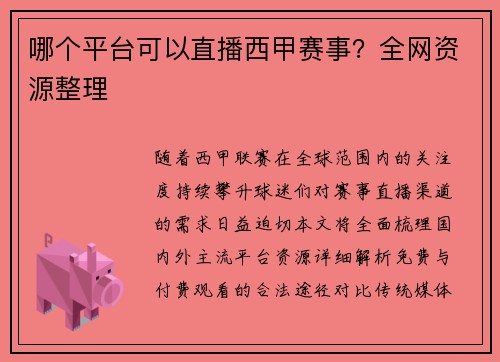 哪个平台可以直播西甲赛事？全网资源整理